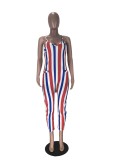 Blue and Red Stripes Cami Jumpsuit