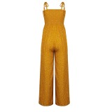Yellow Polka Dot Tie Shoulder Wide Legges Jumpsuit