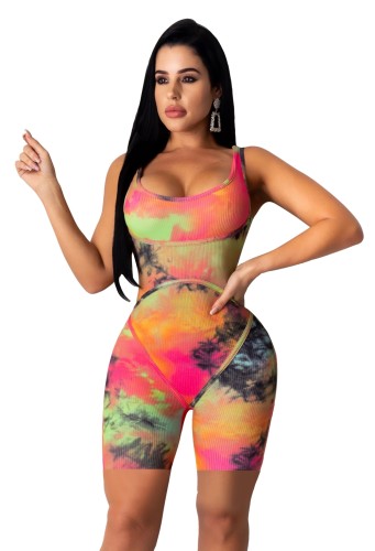 Tie Dye Colorful Bodycon Tank Rompers