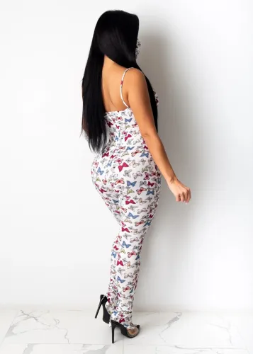 White Butterfly Cami Jumpsuit with Face Cover