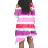 Plus Size Pink Striped Irregular Two Piece Pants Set