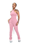 Pink Sleeveless Ruched Jumpsuit