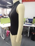Black Sleeveless Zipper Bodysuit