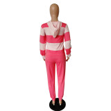 Pink Colorblock Drawstring Hoodie and Sweatpants Set