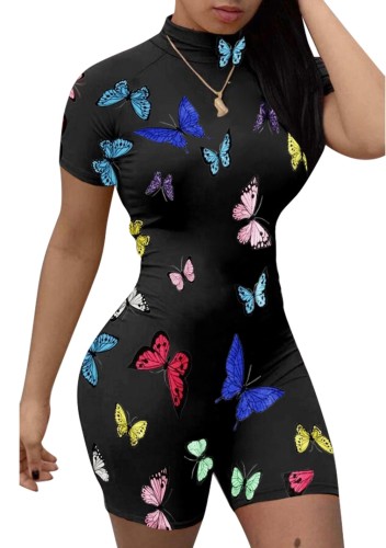 Black Butterfly High Neck Bodycon Rompers