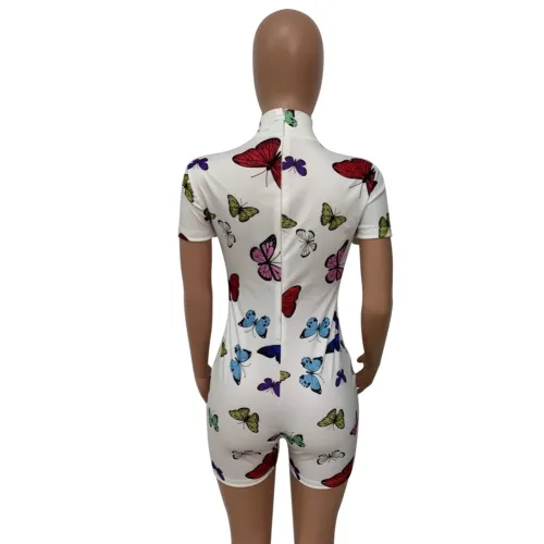 White Butterfly High Neck Bodycon Rompers