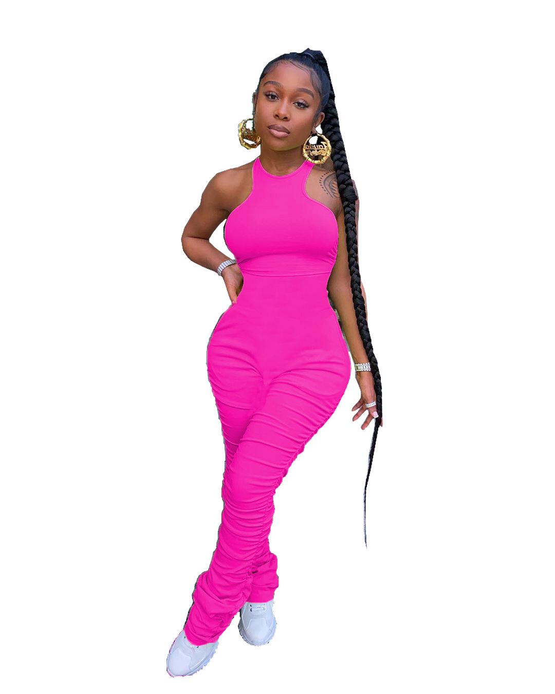 Hot Pink Sleeveless Ruched Jumpsuit US$ 7.40 - www.lover-pretty.com