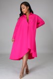 Hot Pink Oversize Irregular Shirt Dress