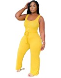 Yellow Belted Button Tank Jumpsuit