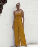 Yellow Polka Dot Tie Shoulder Wide Legges Jumpsuit
