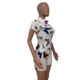 White Butterfly High Neck Bodycon Rompers