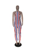 Blue and Red Stripes Cami Jumpsuit