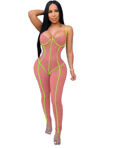 Pink Contrast Cami Bodycon Jumpsuit