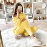 Plus Size Yellow Sweater Knitted Two Piece Pants Set