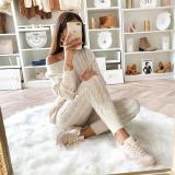 Plus Size Beige Sweater Knitted Two Piece Pants Set