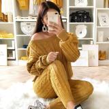 Plus Size Ginger Yellow Sweater Knitted Two Piece Pants Set