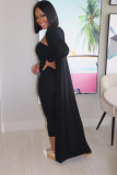 Black Strapless Dress and Long Cardigan Two Piece Set
