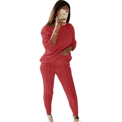 Plus Size Coral Sweater Knitted Two Piece Pants Set