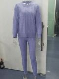 Plus Size Light Purple Sweater Knitted Two Piece Pants Set