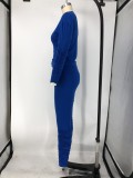 Blue Long Sleeve Ruched Casual Top & Pants