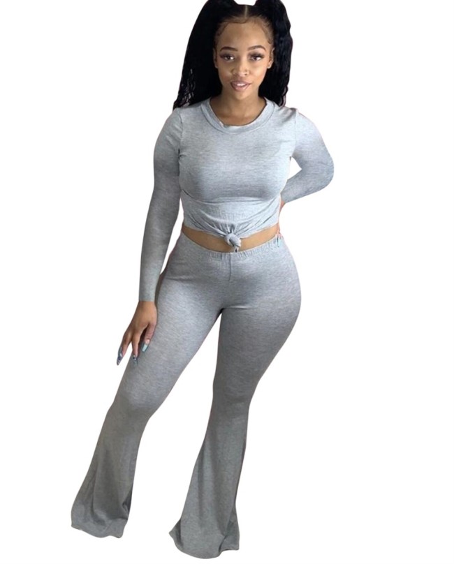 Gray Long Sleeve Top and Bell Bottom Pants