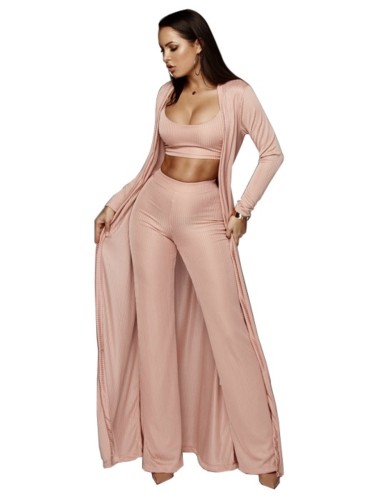 Pink Cami Crop Top and Pants with Matching Coat