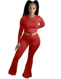 Red Long Sleeve Top and Flare Pants Set