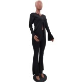 Black Zipper Top with High Waist Pants