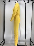Yellow Long Sleeve Ruched Casual Top & Pants