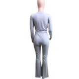 Gray Long Sleeve Top and Bell Bottom Pants
