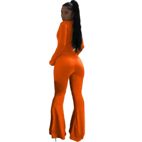 Orange Zipper Top with Bell Bottom Pants