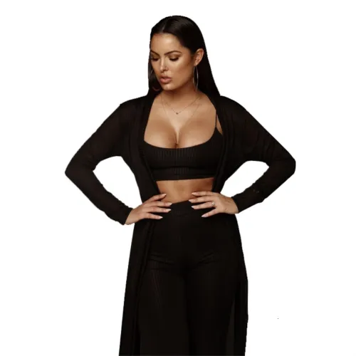 Black Cami Crop Top 3PC  Pants Set