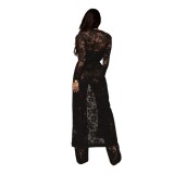 Black Strapless Lace Top & Pants with Matching Belt Coat