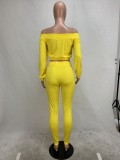 Yellow Lace-up Off Shoulder Crop Top & Pants