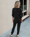 Black Long Sleeve Casual Top & Drawstring Pants