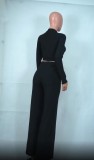 Black Long Sleeve Knitted Crop Top and Pants Set