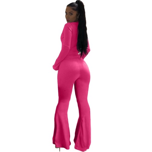 Hot Pink Zipper Top with High Waist Pants