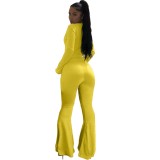 Yellow Zipper Top with Bell Bottom Pants
