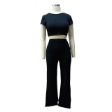 Black Knitted Crop Top and Wide Leg  Pants Set