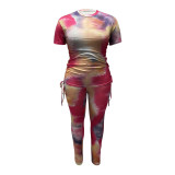 Plus Size Tie Dye Hot Pink Short Sleeve Tee and Pants Set