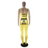 Hot Sale Print Yellow Strap Two Piece Leggings Jogger Set