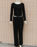 Black Knit Casual Wide Leg Two Piece Pants Set