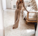Nude Knit Casual Top with Wide Leg Pants