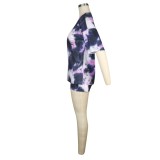 Tie Dye Colorful V Neck Casual Two Piece Shorts Set