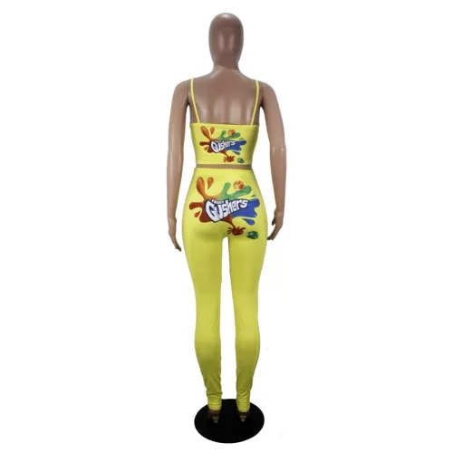 Yellow Print Cami Crop Top & Leggings