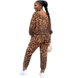 Brown Leopard Long Sleeve Casual Top & Pants
