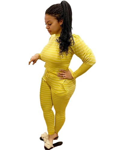 Yellow Striped Long Sleeve Top & Pocket Pants