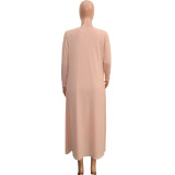 Pink Knit Sleeveless Dress with Cardigan 2PCS