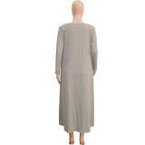Gray Knit Sleeveless Dress with Cardigan 2PCS