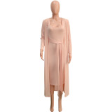 Pink Knit Sleeveless Dress with Cardigan 2PCS